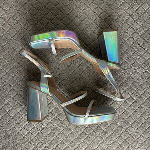 DREAM PAIRS Iridescent Platform Strappy Heels 9.5